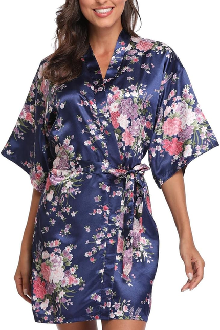 Women Floral Satin Kimono Robes Short Bridesmaid Robe for Getting Ready Wedding 