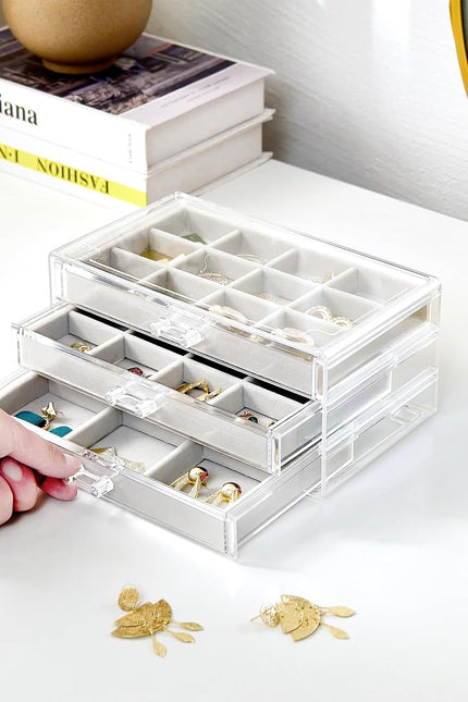 Procase Earring Holder Organizer Jewelry Box with 3 Drawers, Acrylic Clear Earri