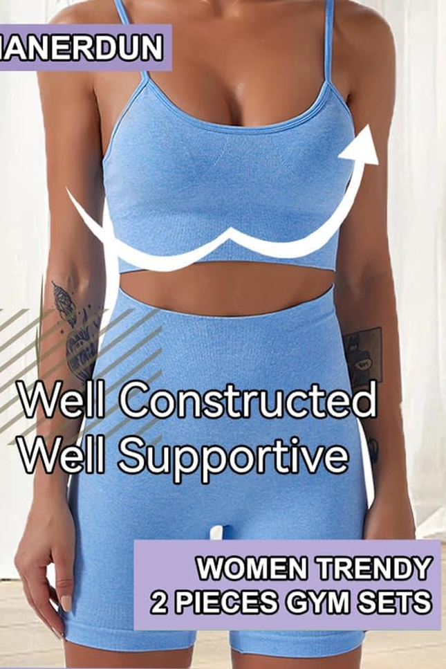 HANERDUN Yoga 2 Piece Outfit Workout Gym High Waist Leggings with Sport Bra Set 