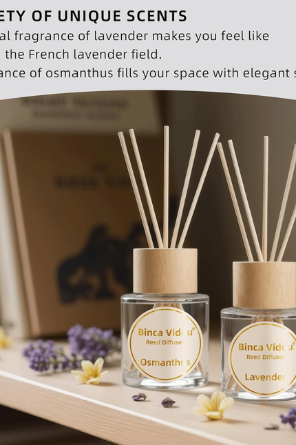 Reed Diffuser Set, Binca Vidou Lavender & Osmanthus Natural Perfume Scent Oil Di