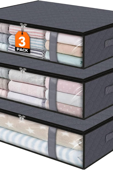 under Bed Storage Bins, 2-Pack 40L Foldable Fabric Storage Bags with Transparent