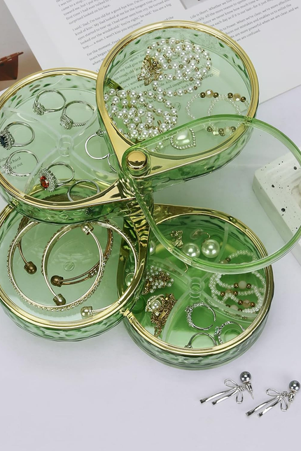 4-Layers Rotatable Jewelry Organizer Storage Box, Clear Jewelry Holder Case for 
