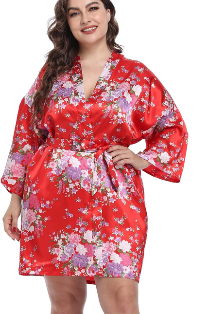 Women'S Floral Short Satin Bridesmaid Robes Silky Bride Robes Getting Ready