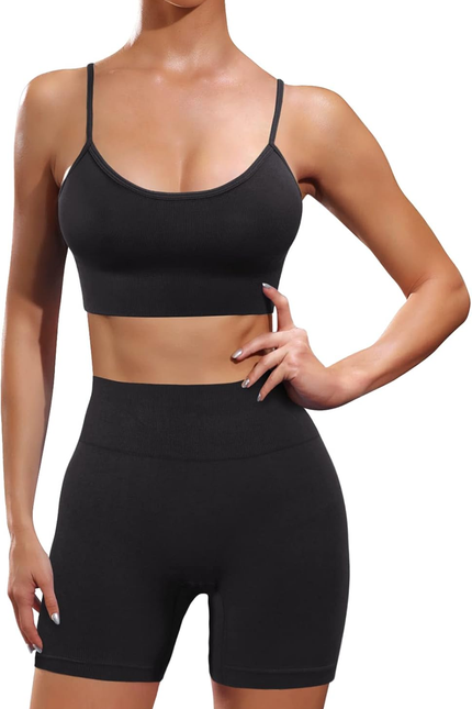 Workout Sets for Women 2 Piece Outfits Gym Shorts Women High Waisted with Adjust