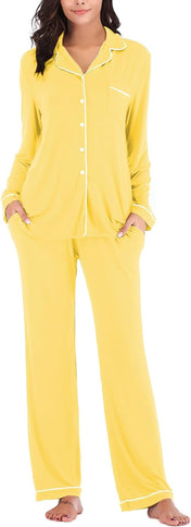 Aamikast Women'S Pajama Sets Long Sleeve Button down Sleepwear Nightwear Soft Pjs Lounge Sets