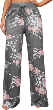 X-Image Women'S Comfy Pajamas Drawstring Stretch Floral Print Long Wide Leg Lounge Pants