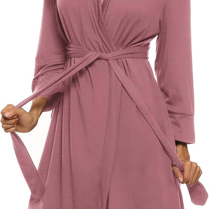 Hotouch Womens Knee Length Lightweight 3/4 Sleeves Cotton Bath Robe