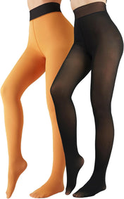 Fleece Lined Tights Sheer Women - Fake Translucent Warm Pantyhose Leggings Sheer Thick Tights for Winter
