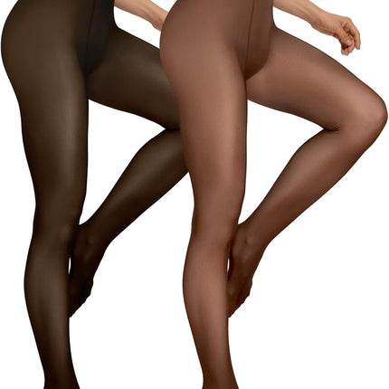 2-pair fleece lined thermal tights for women with fake translucent look and warm winter lining.