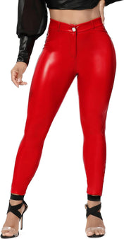 RIOJOY Womens Sexy Leather Leggings PU High Waist Butt Lifting Pleather Pants Stretchy Faux Leather Tights Push Up