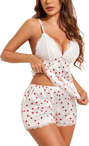 Avidlove Women Sleepwear Satin Pajamas Set Lace Camisole Shorts Nightwear