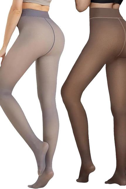 2 Pairs Women Fleece Lined Tights-Fake Translucent Leggings High Waist Pantyhose Sheer Thick Warm Tights for Women