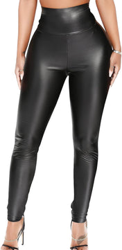 KIWI RATA Faux Leather Leggings for Women Stretchy Pleather Pants Shiny Sexy Tights