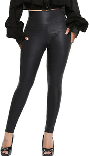 RIOJOY Womens Sexy Leather Leggings PU High Waist Butt Lifting Pleather Pants Stretchy Faux Leather Tights Push Up