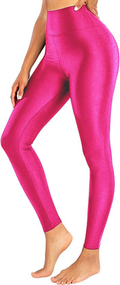 High waisted shiny yoga pants for women – tummy control stretchy workout leggings