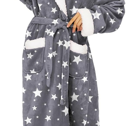 Iniber Plush Robes for Women, Womens Robe Long, Fuzzy Fluffy Soft Warm Fleece Hooded Bathrobe