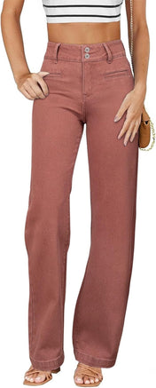 Sidefeel Women'S Jeans High Waisted Straight Leg Stretchy Jeans Trendy Welt Pockets Loose Wide Leg Zimbaplatinum Denim Pants