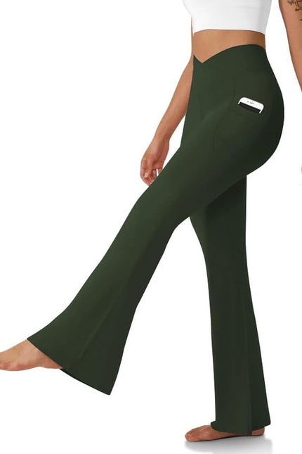 Women'S Flare Leggings with Pockets-Crossover High Waisted Bootcut Yoga Pants-Tummy Control Bell Bottom Leggings