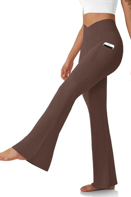 Women'S Flare Leggings with Pockets-Crossover High Waisted Bootcut Yoga Pants-Tummy Control Bell Bottom Leggings