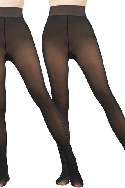 2 Pairs Women Fleece Lined Tights-Fake Translucent Leggings High Waist Pantyhose Sheer Thick Warm Tights for Women