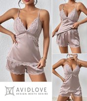 Avidlove Women Sleepwear Satin Pajamas Set Lace Camisole Shorts Nightwear