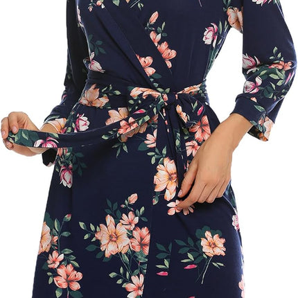 Hotouch Womens Knee Length Lightweight 3/4 Sleeves Cotton Bath Robe