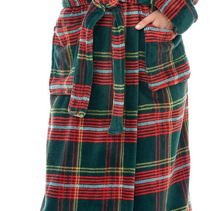 Alexander Del Rossa Plush Fleece Robe for Women, Long Hooded Bathrobe with Hood, plus Size