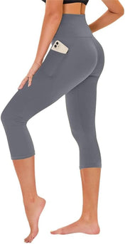 TNNZEET Capri Leggings for Women - Tummy Control Black Leggings with Pockets High Waisted Yoga Pants Workout Cycling Leggings