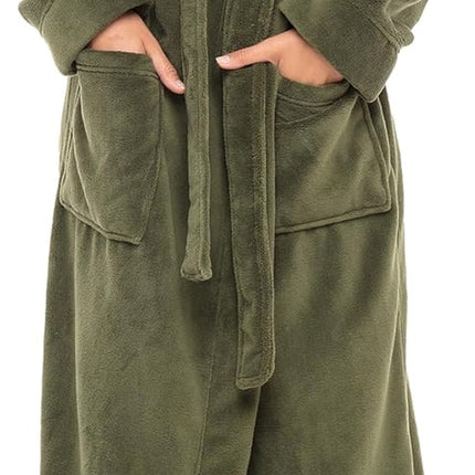 Alexander Del Rossa Plush Fleece Robe for Women, Long Hooded Bathrobe with Hood, plus Size