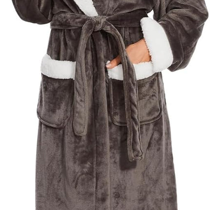 Iniber Plush Robes for Women, Womens Robe Long, Fuzzy Fluffy Soft Warm Fleece Hooded Bathrobe