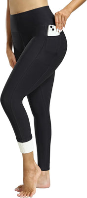 CHRLEISURE Fleece Lined Leggings Women with Pockets - Winter Warm Thermal Thick Tights High Waisted Yoga Pants