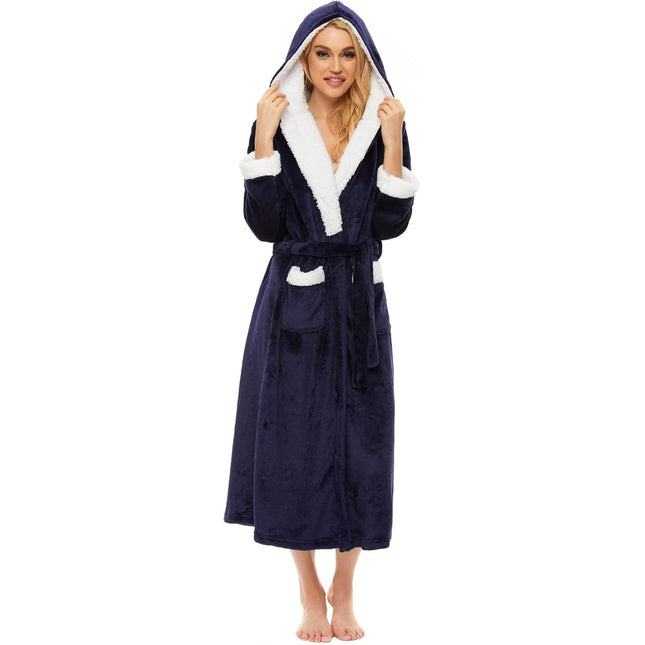 Iniber Plush Robes for Women, Womens Robe Long, Fuzzy Fluffy Soft Warm Fleece Hooded Bathrobe