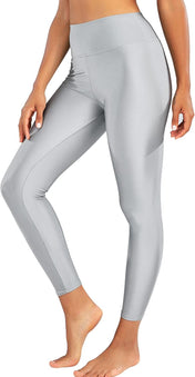 High waisted shiny yoga pants for women – tummy control stretchy workout leggings
