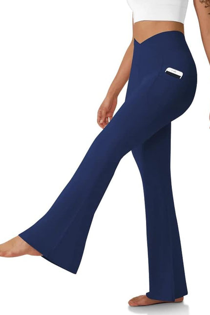 Women'S Flare Leggings with Pockets-Crossover High Waisted Bootcut Yoga Pants-Tummy Control Bell Bottom Leggings