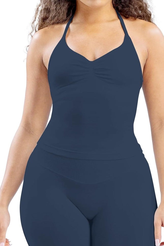 Workout Impact Longline Strappy Tank Tops for Women with Built in Bra Sleeveless Gym Seamless Backless with Adjustable Strap