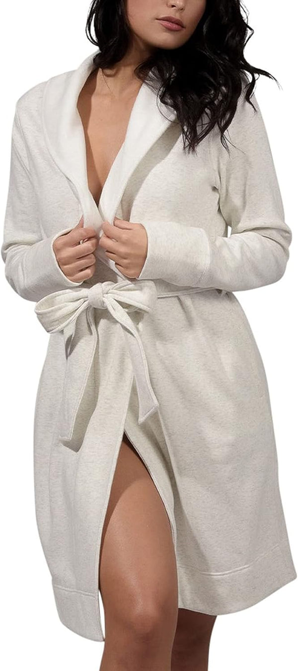 Women’s Ultra Plush Cozy Fleece Robe with Shawl Collar & Pockets – Heather Grey