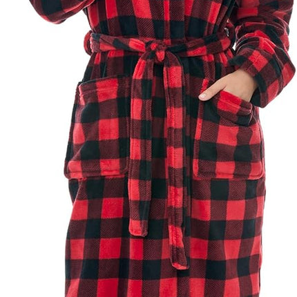 Alexander Del Rossa Plush Fleece Robe for Women, Long Hooded Bathrobe with Hood, plus Size