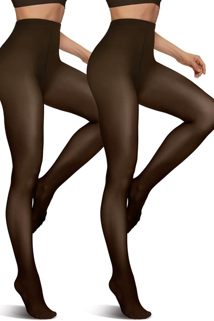 Vertvie 2 Pairs Fleece Lined Tights for Women Thermal Pantyhose Fake Translucent Winter Warm Tights Thick Leggings