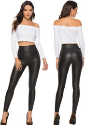 RIOJOY Womens Sexy Leather Leggings PU High Waist Butt Lifting Pleather Pants Stretchy Faux Leather Tights Push Up