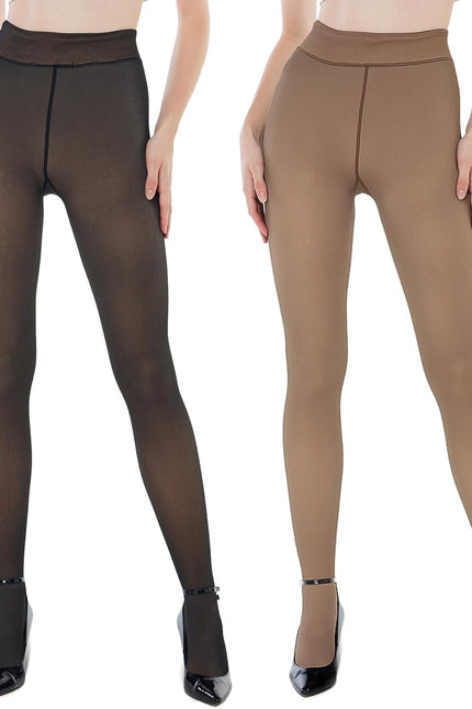 EXQUISLIFE Fleece Lined Tights Sheer Women - Fake Translucent Warm Pantyhose Leggings Sheer Thick Tights, for Winter