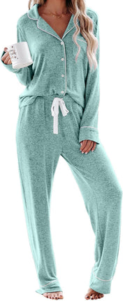 Aamikast Women'S Pajama Sets Long Sleeve Button down Sleepwear Nightwear Soft Pjs Lounge Sets