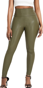 Faux leather leggings for women – shiny high waist stretchy pleather pants for night out or casual wear