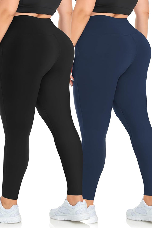 Plus size high waist leggings for women – stretchy tummy control yoga pants black spandex workout leggings