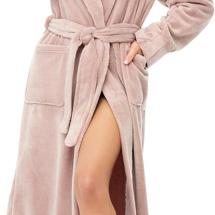 Alexander Del Rossa Plush Fleece Robe for Women, Long Hooded Bathrobe with Hood, plus Size