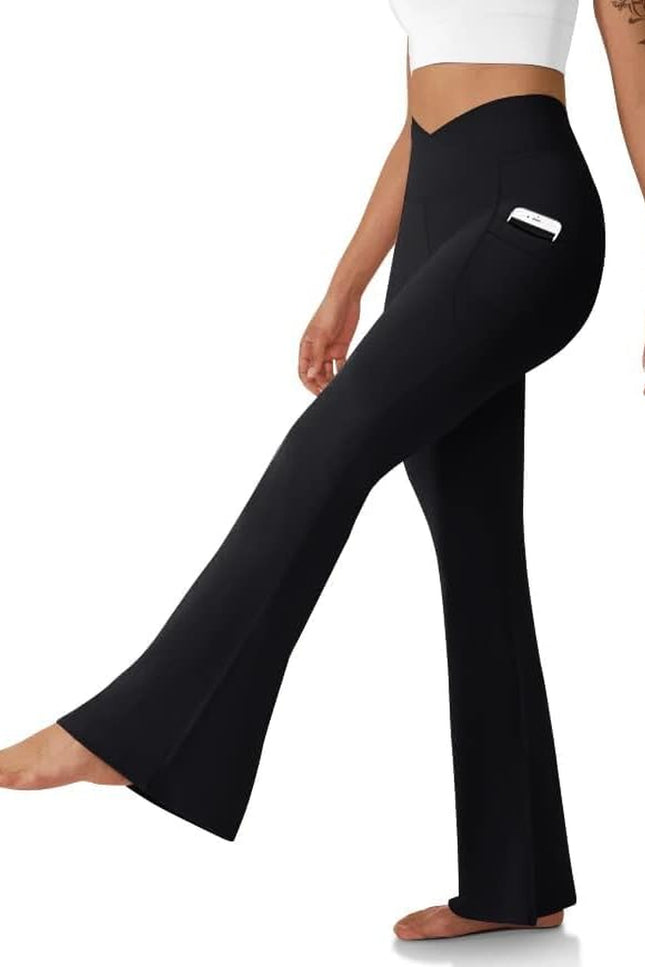 Women'S Flare Leggings with Pockets-Crossover High Waisted Bootcut Yoga Pants-Tummy Control Bell Bottom Leggings