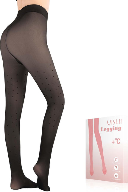 Fleece Lined Tights Women, Warm Pantyhose Leggings Women,Fake Translucent Thermal Skin Colored Tights for Winter