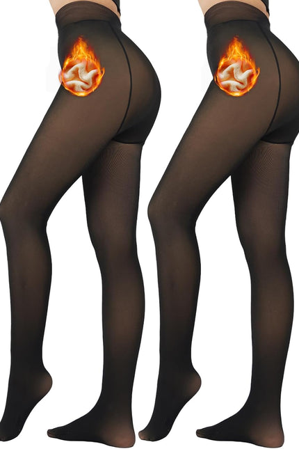 2 Pack Fleece Lined Tights Sheer Winter - Fake Translucent Tights Winter Thick Warm Pantyhose Sheer Women Leggings
