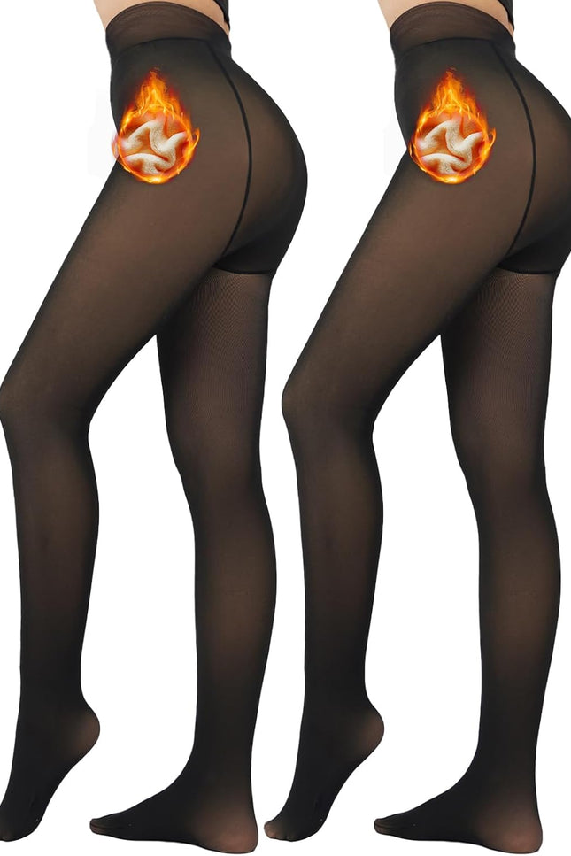 2 Pack Fleece Lined Tights Sheer Winter - Fake Translucent Tights Winter Thick Warm Pantyhose Sheer Women Leggings