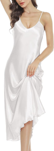 Vlazom Women Sexy Lingerie Satin Nightgown Silk Chemise Mini Slips V Neck Negligee Sleepwear with Adjustable Straps
