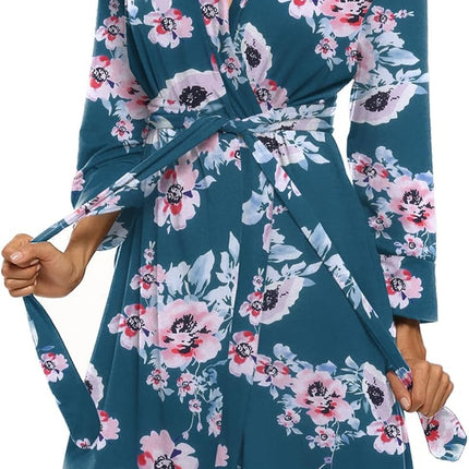 Hotouch Womens Knee Length Lightweight 3/4 Sleeves Cotton Bath Robe